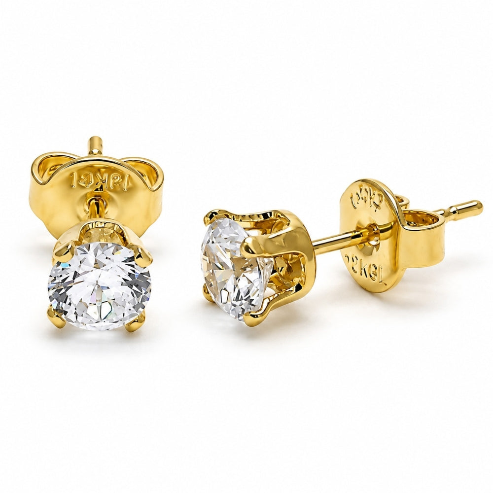 Oro Laminado Stud Earring, Gold Filled Style with White Cubic Zirconia, Polished, Golden Finish