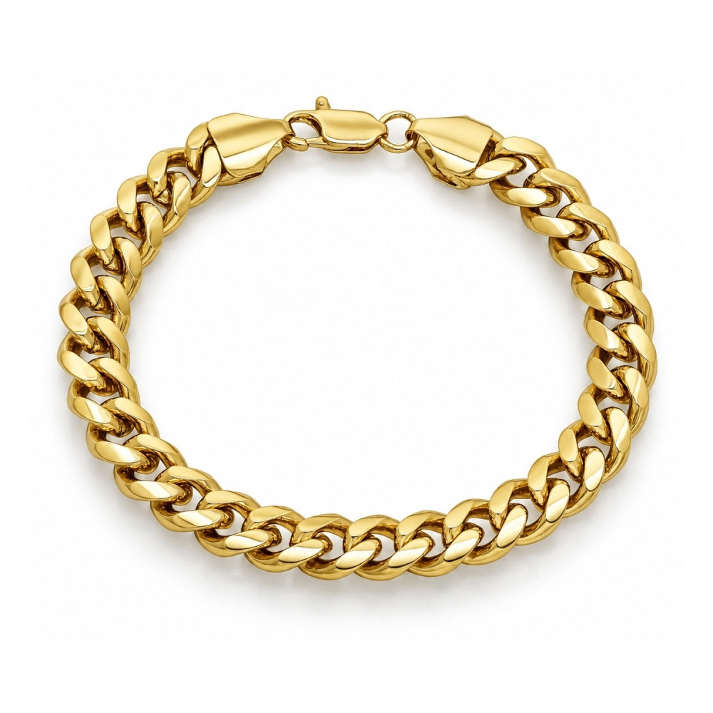 Oro Laminado Basic Bracelet, Gold Filled Style Miami Cuban Design, Polished, Golden Finish