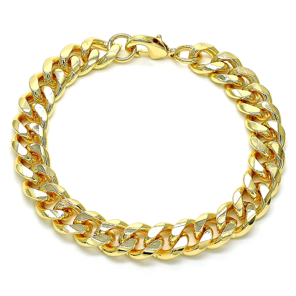 Oro Laminado Basic Bracelet, Gold Filled Style Miami Cuban Design, Polished, Golden Finish