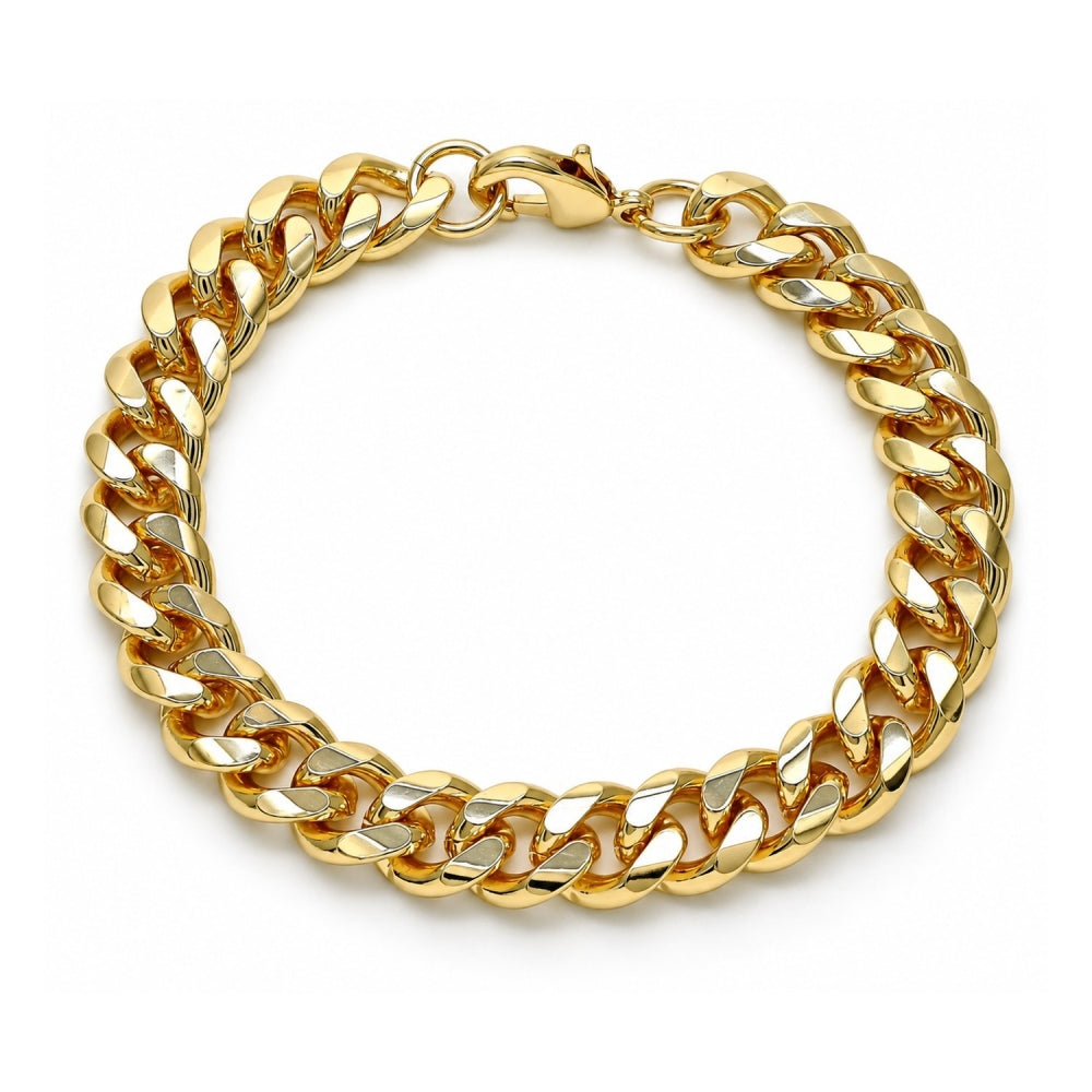 Oro Laminado Basic Bracelet, Gold Filled Style Miami Cuban Design, Polished, Golden Finish