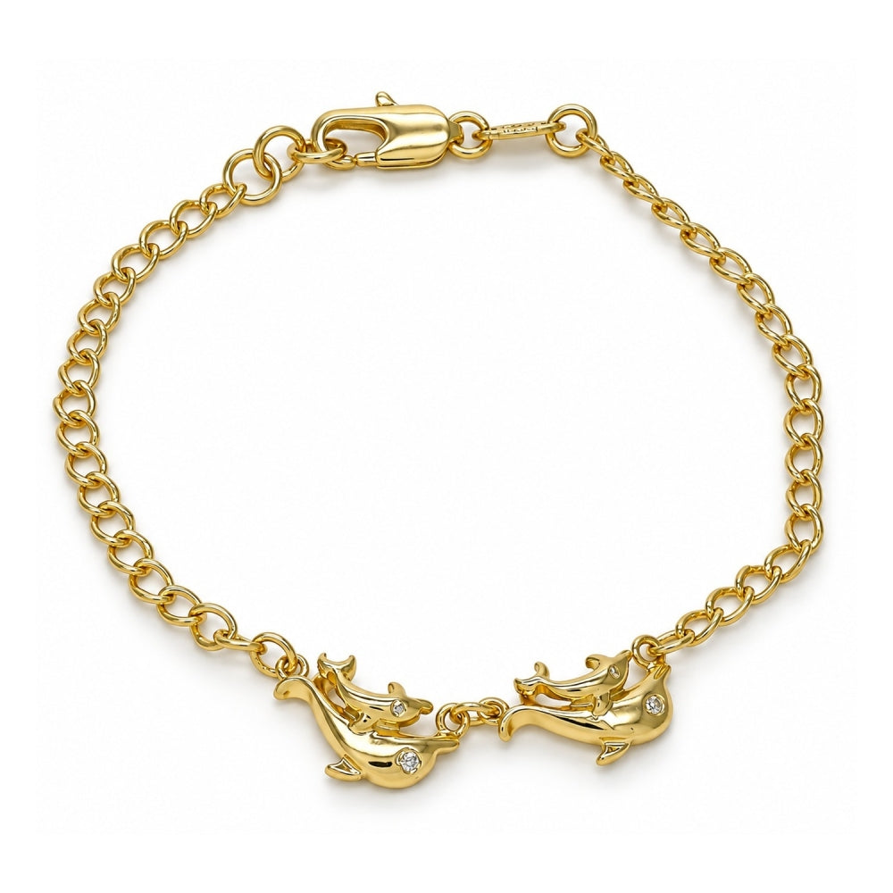 Oro Laminado Fancy Bracelet, Gold Filled Style Dolphin Design, Polished, Golden Finish