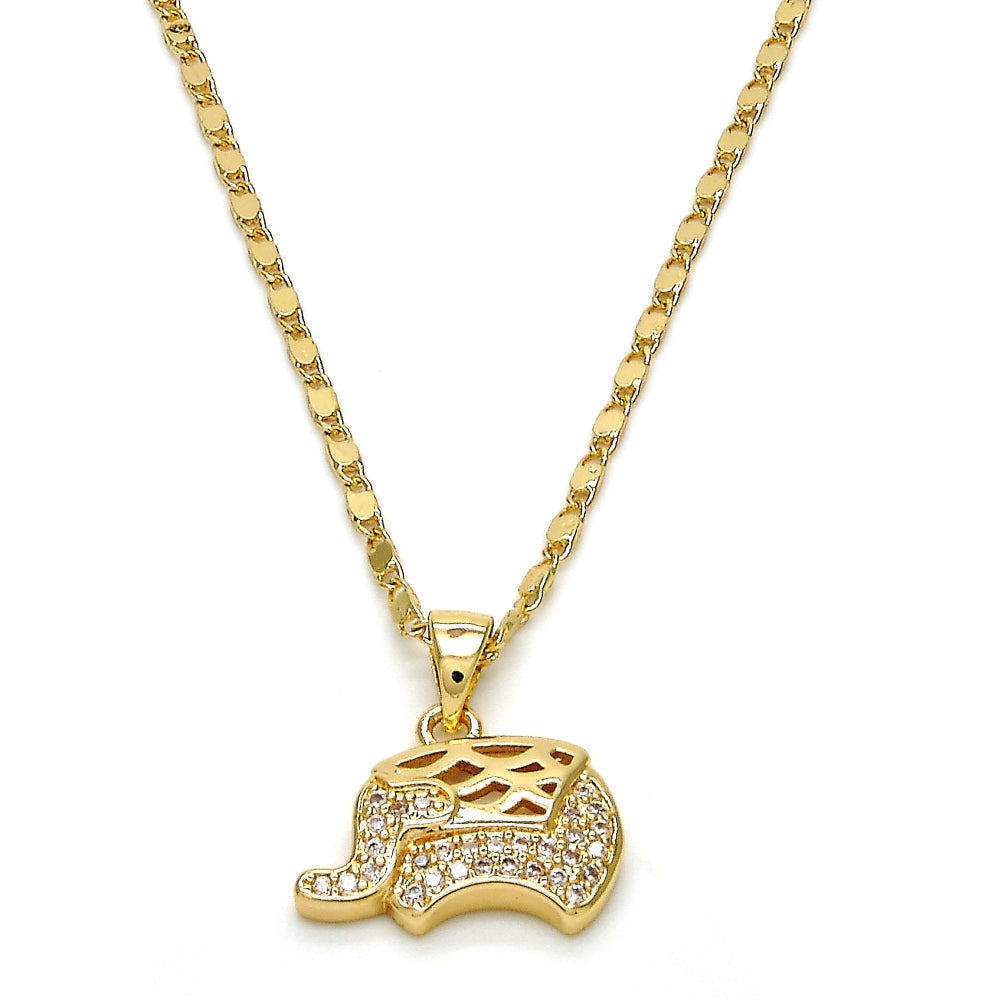 Oro Laminado Pendant Necklace, Gold Filled Style Elephant Design, with White Micro Pave, Polished, Golden Finish