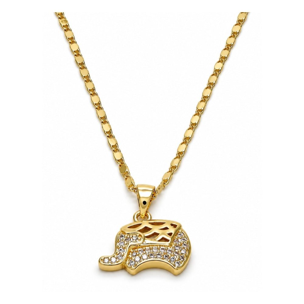 Oro Laminado Pendant Necklace, Gold Filled Style Elephant Design, with White Micro Pave, Polished, Golden Finish