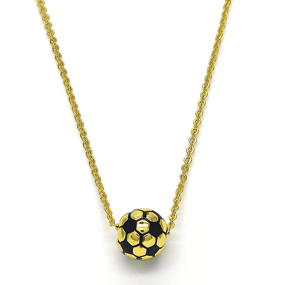 Oro Laminado Pendant Necklace, Gold Filled Style Ball Design, Black Enamel Finish, Golden Finish