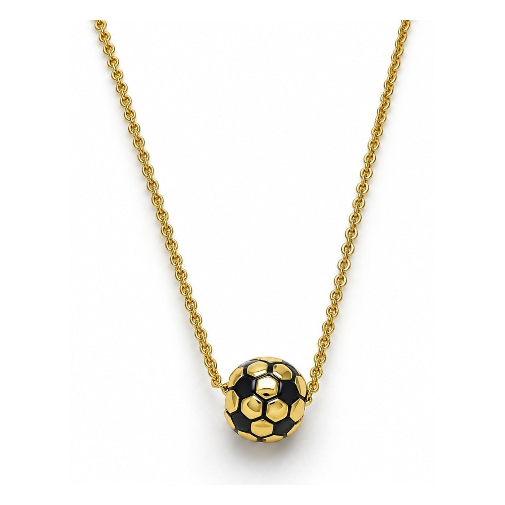 Oro Laminado Pendant Necklace, Gold Filled Style Ball Design, Black Enamel Finish, Golden Finish
