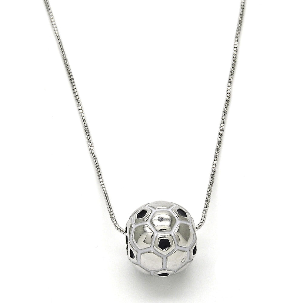 Rhodium Gold Filled Pendant Necklace, Ball Design, Black Enamel Finish, Rhodium Finish