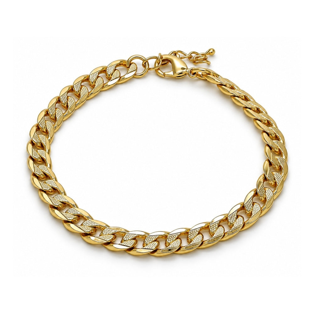 Oro Laminado Basic Bracelet, Gold Filled Style Pave Cuban Design, Polished, Golden Finish