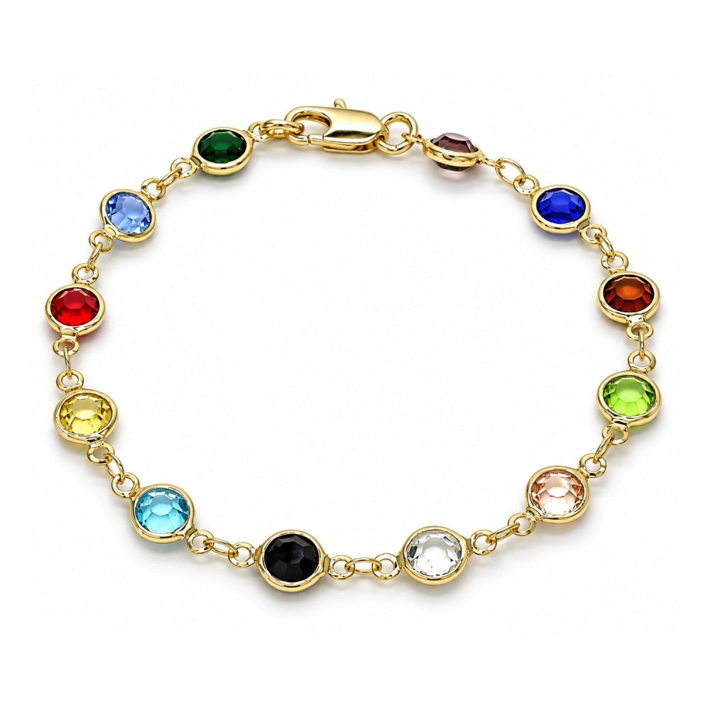 Oro Laminado Fancy Bracelet, Gold Filled Style with Multicolor Crystal, Polished, Golden Finish