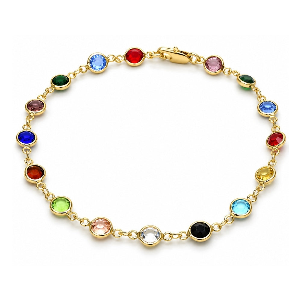 Oro Laminado Fancy Anklet, Gold Filled Style with Multicolor Crystal, Polished, Golden Finish
