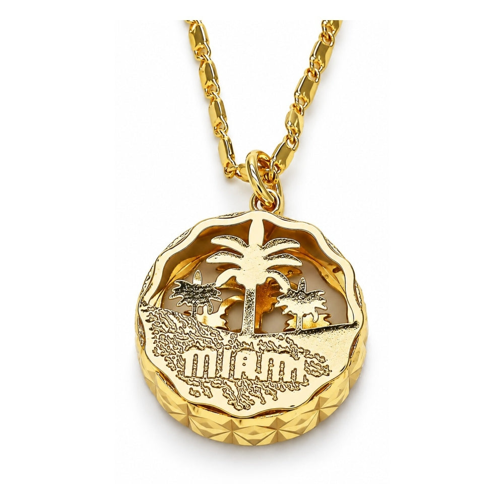 Oro Laminado Pendant Necklace, Gold Filled Style Tree Design, with White Cubic Zirconia, Diamond Cutting Finish, Golden Finish