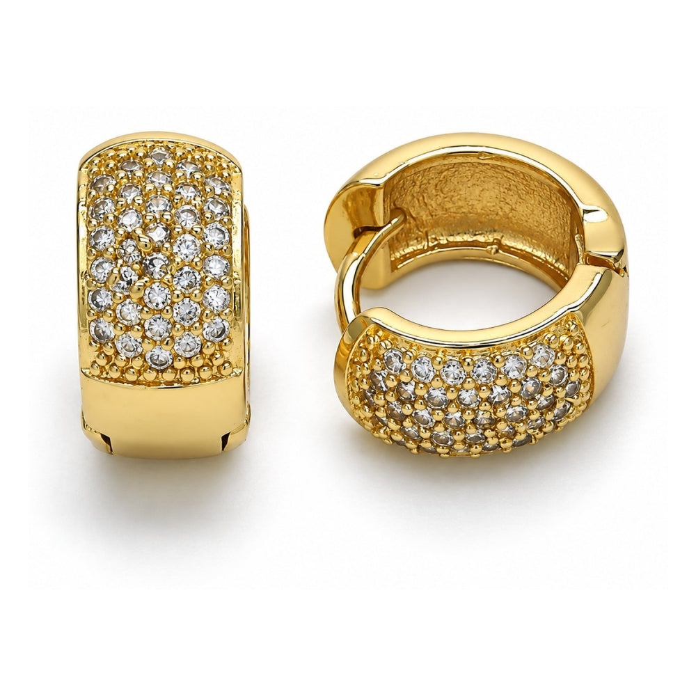 Oro Laminado Huggie Hoop, Gold Filled Style with White Micro Pave, Polished, Golden Finish