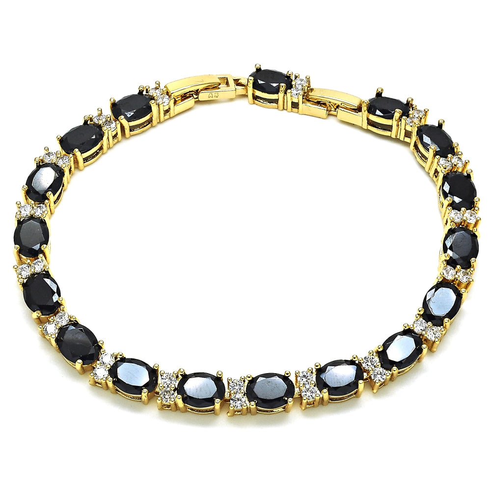 Oro Laminado Fancy Bracelet, Gold Filled Style with Black and White Cubic Zirconia, Polished, Golden Finish