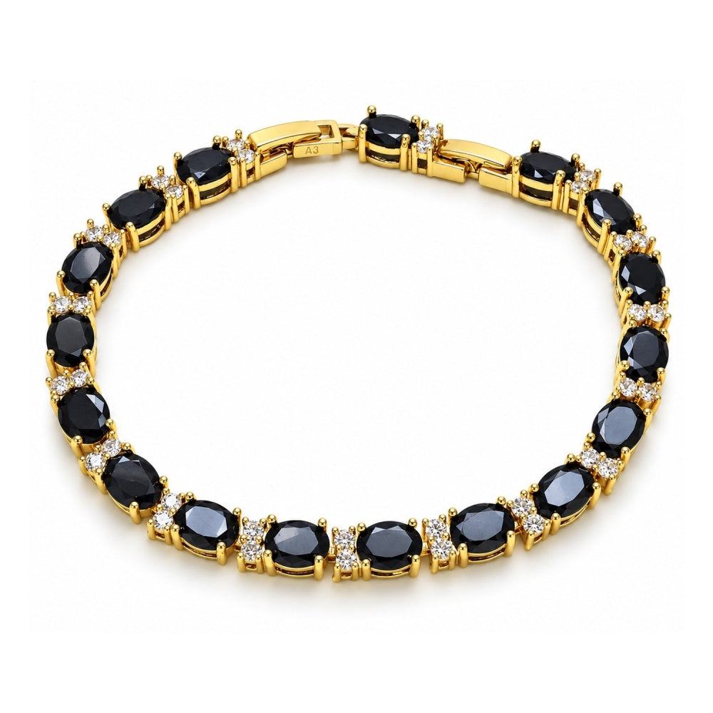Oro Laminado Fancy Bracelet, Gold Filled Style with Black and White Cubic Zirconia, Polished, Golden Finish