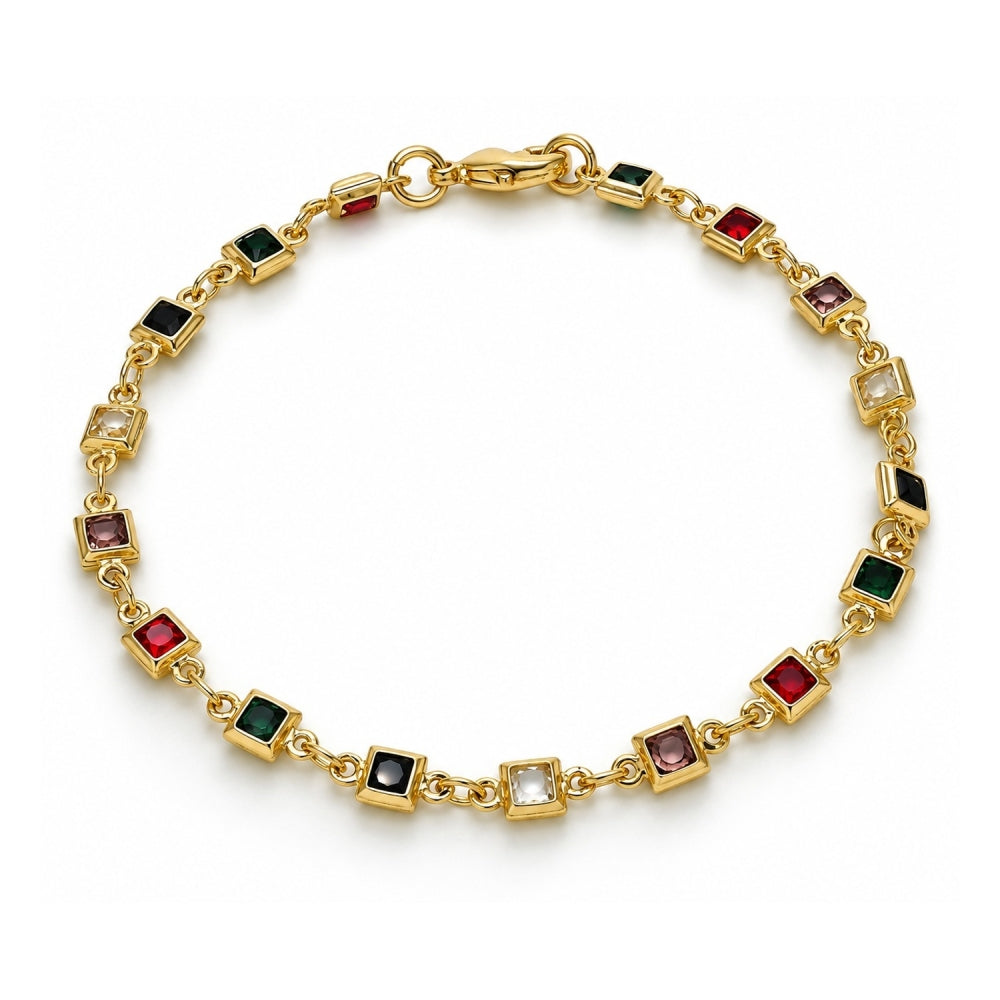 Oro Laminado Fancy Bracelet, Gold Filled Style with Multicolor Crystal, Polished, Golden Finish