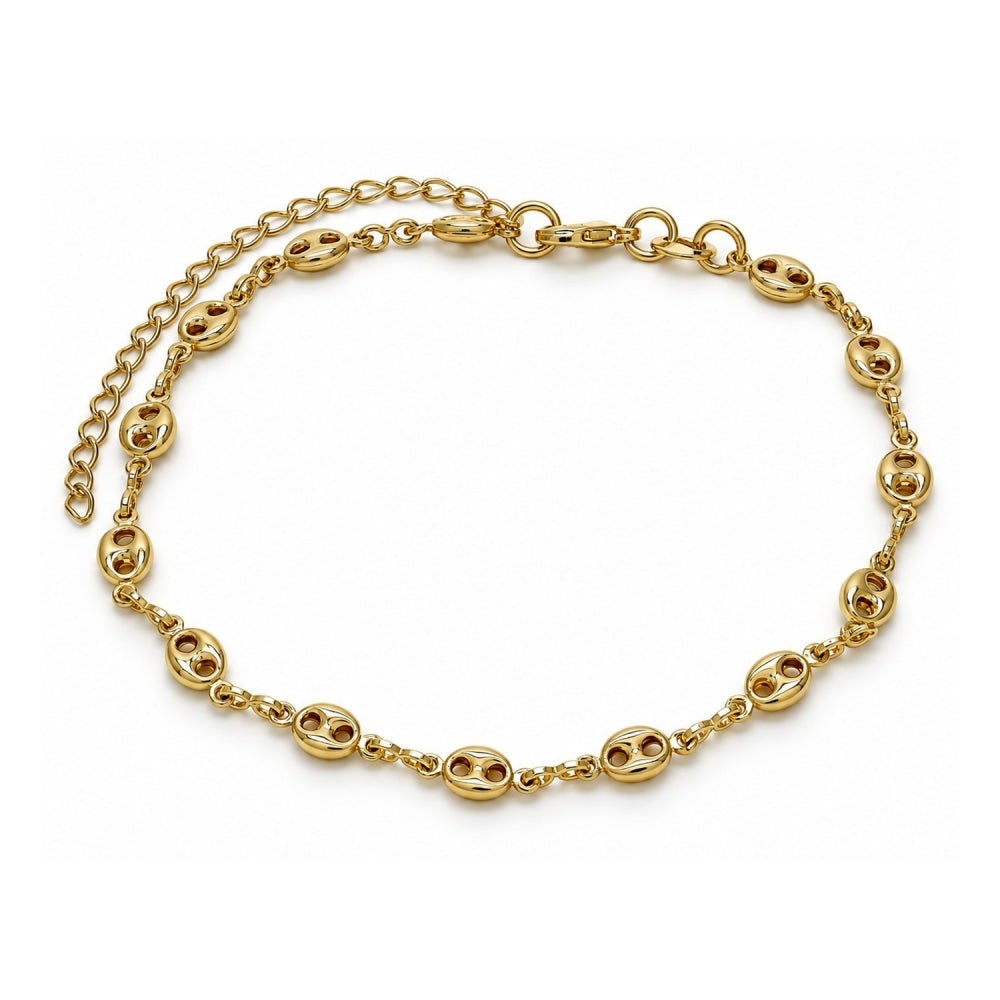 Oro Laminado Fancy Anklet, Gold Filled Style Puff Mariner Design, Polished, Golden Finish