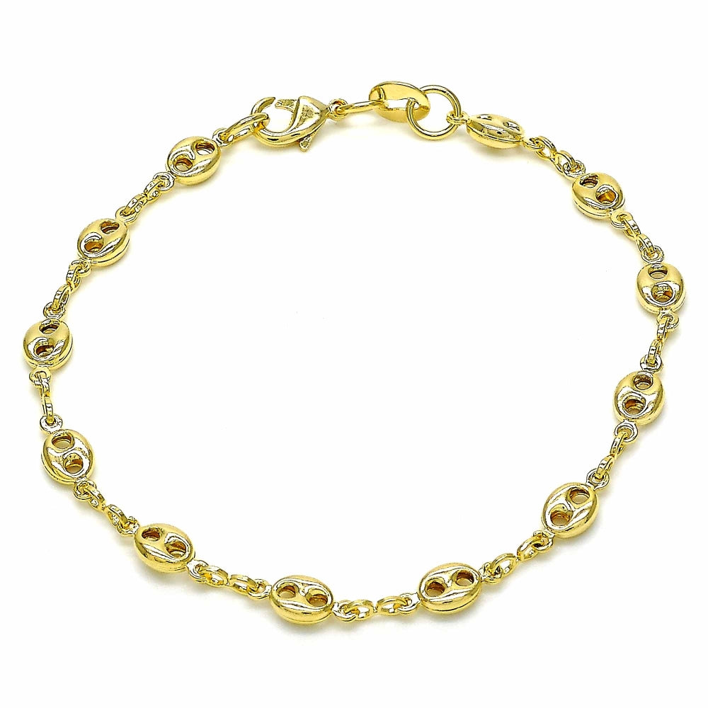 Oro Laminado Basic Bracelet, Gold Filled Style Puff Mariner Design, Polished, Golden Finish