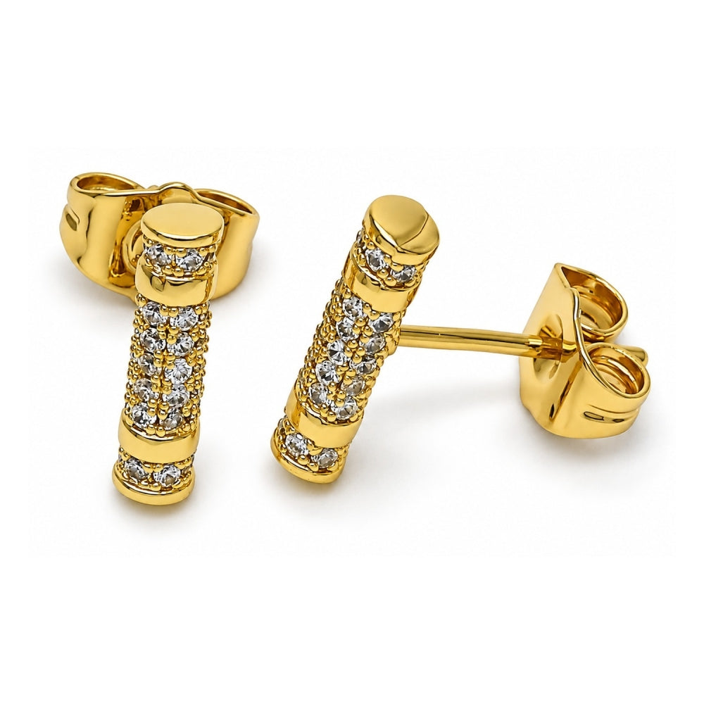 Oro Laminado Stud Earring, Gold Filled Style with White Cubic Zirconia, Polished, Golden Finish