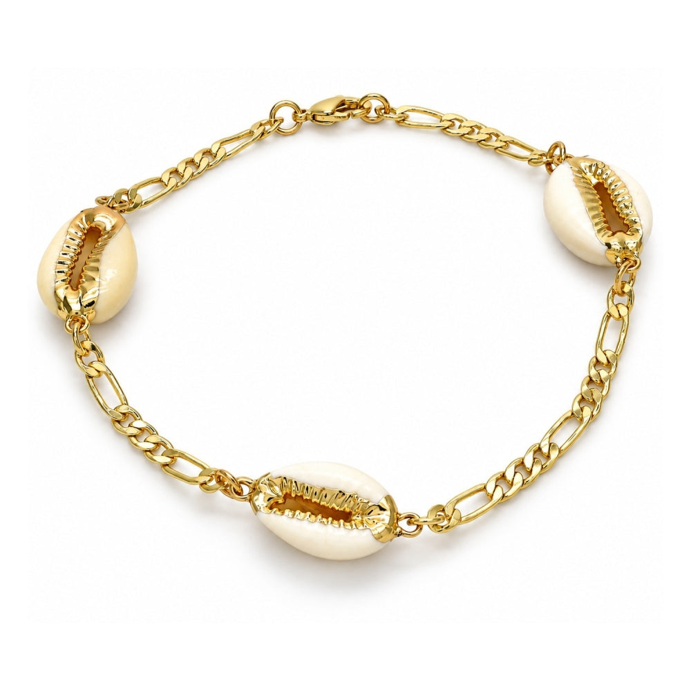 Oro Laminado Fancy Anklet, Gold Filled Style Shell Design, Polished, Golden Finish