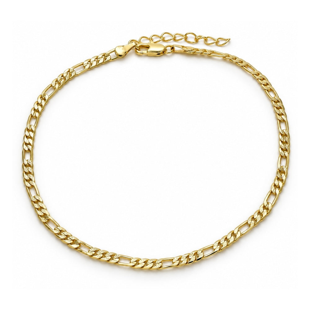 Oro Laminado Basic Anklet, Gold Filled Style Figaro Design, Polished, Golden Finish
