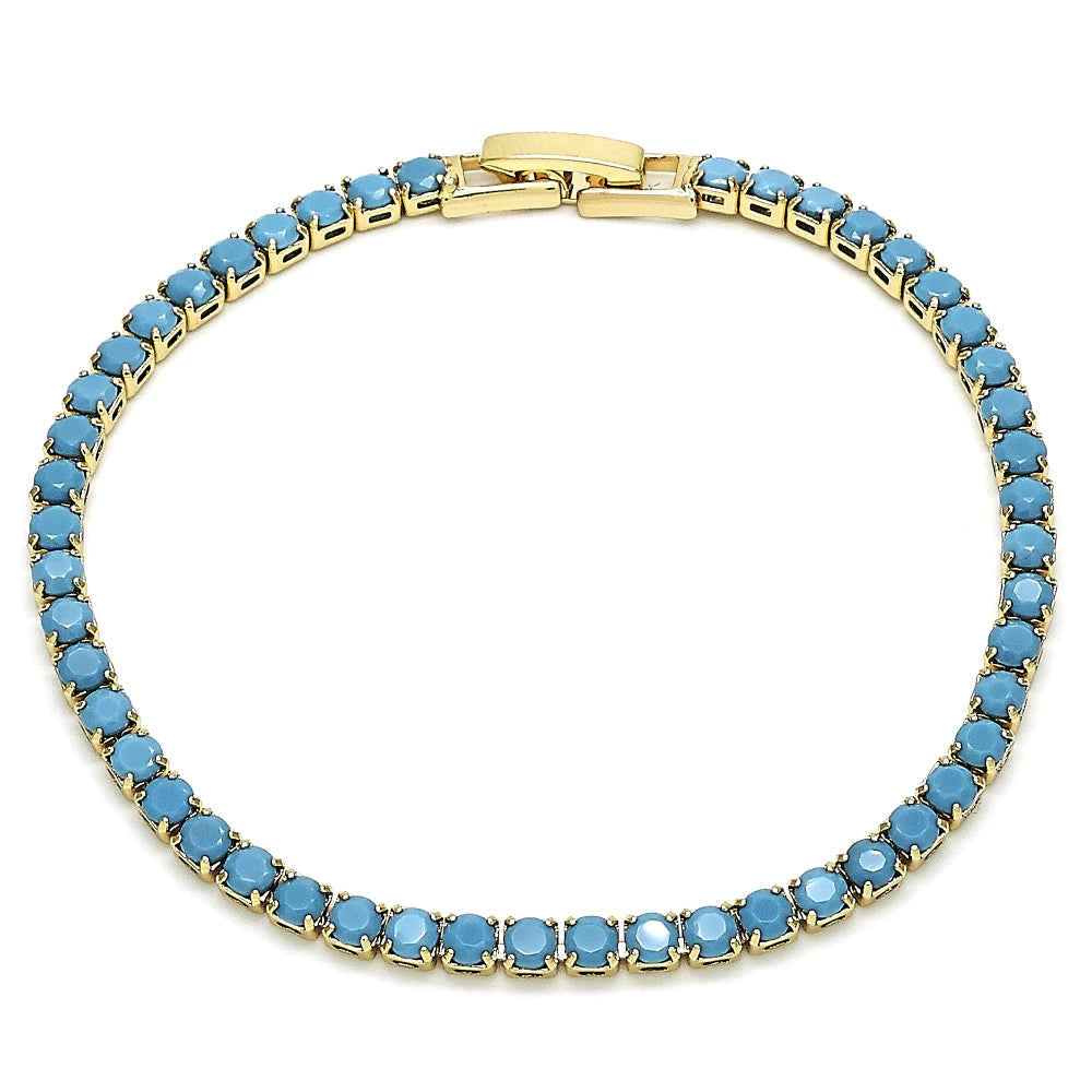 Oro Laminado Tennis Bracelet, Gold Filled Style with Turquoise Cubic Zirconia, Polished, Golden Finish