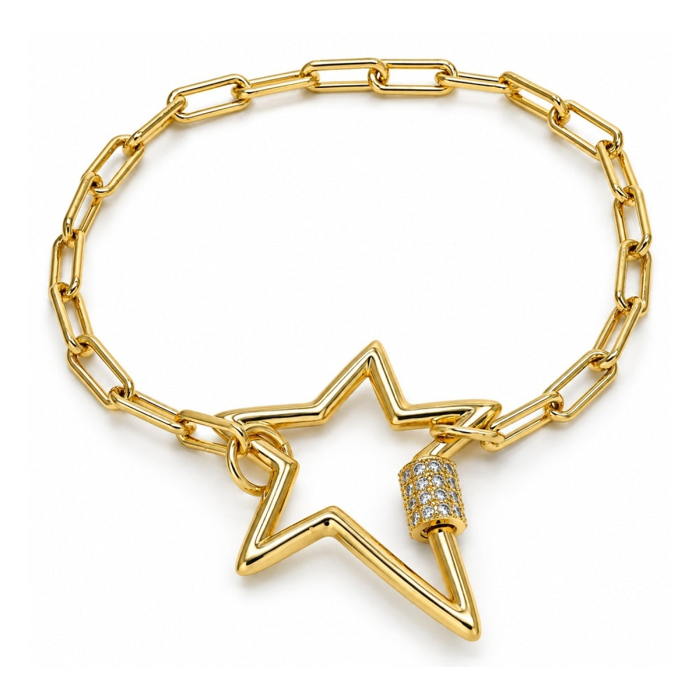 Oro Laminado Fancy Bracelet, Gold Filled Style with White Micro Pave, Polished, Golden Finish