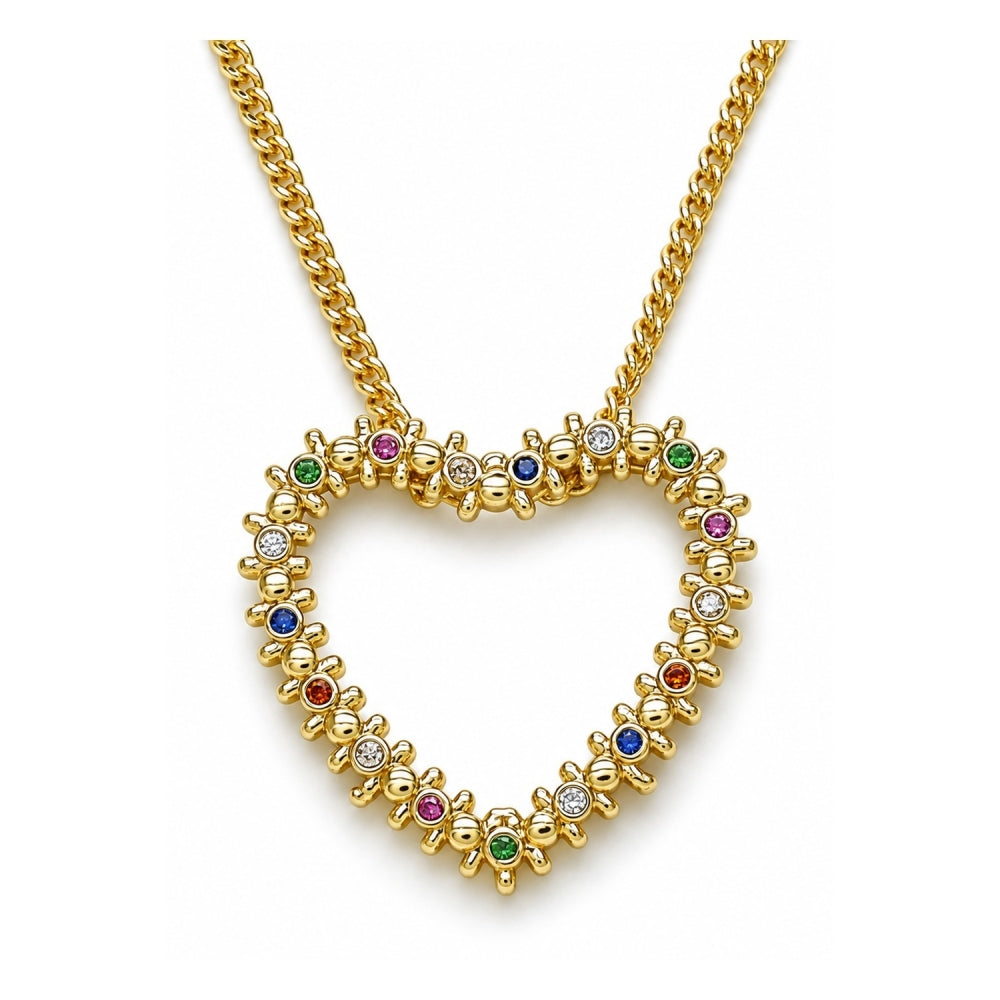 Oro Laminado Pendant Necklace, Gold Filled Style Heart Design, with Multicolor Micro Pave, Polished, Golden Finish