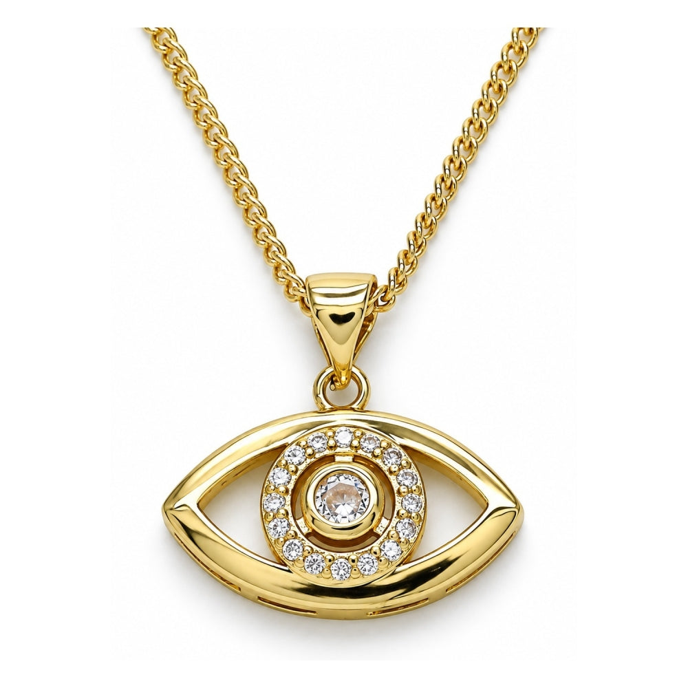Oro Laminado Pendant Necklace, Gold Filled Style with White Micro Pave, Polished, Golden Finish