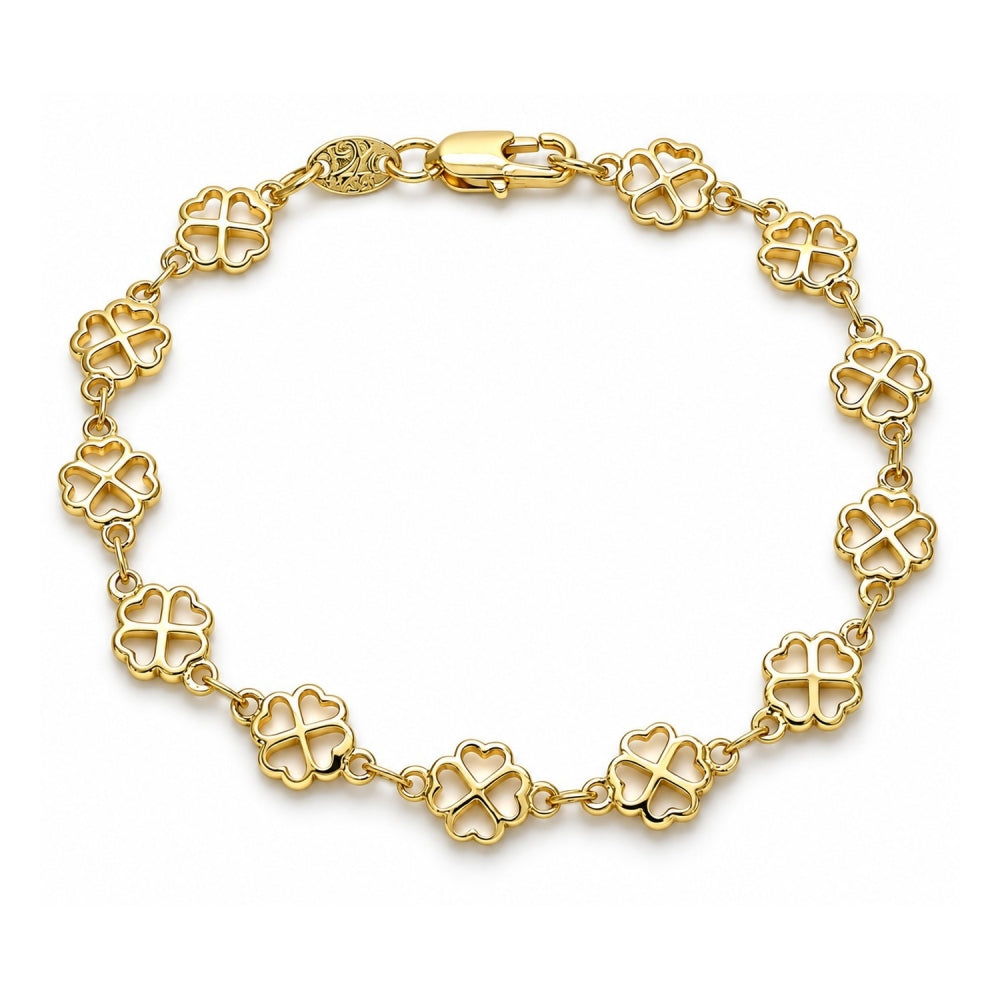 Oro Laminado Fancy Bracelet, Gold Filled Style Four-leaf Clover Design, Polished, Golden Finish
