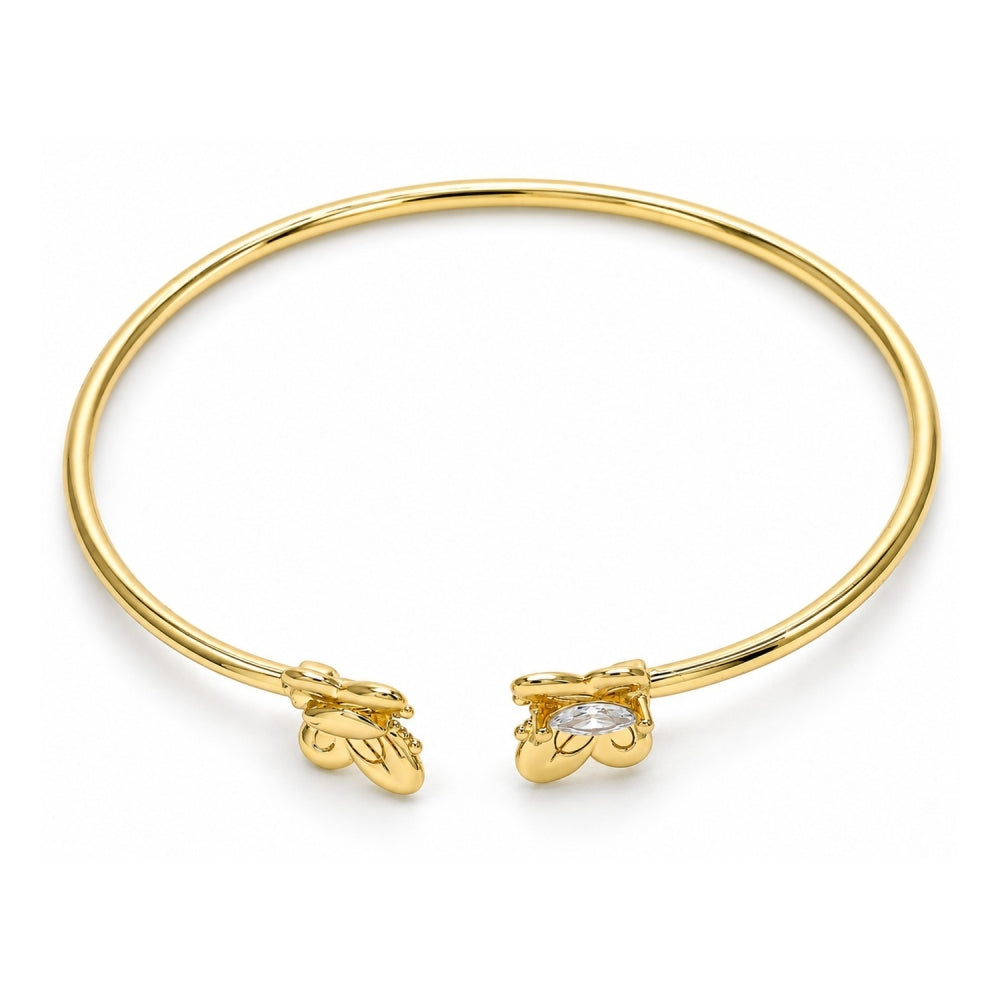 Oro Laminado Individual Bangle, Gold Filled Style Butterfly Design, with White Micro Pave, Polished, Golden Finish