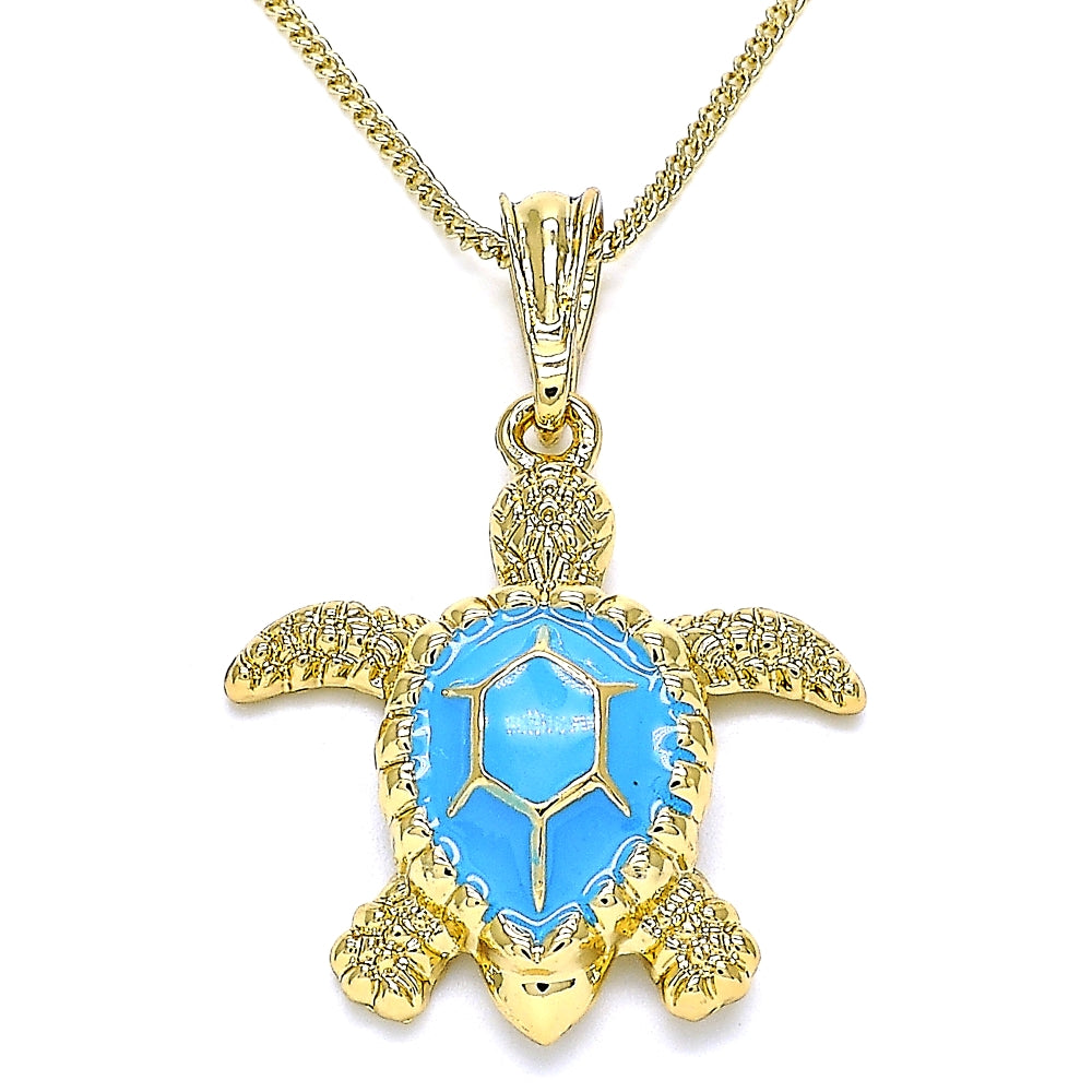 Oro Laminado Pendant Necklace, Gold Filled Style Turtle Design, Polished, Golden Finish