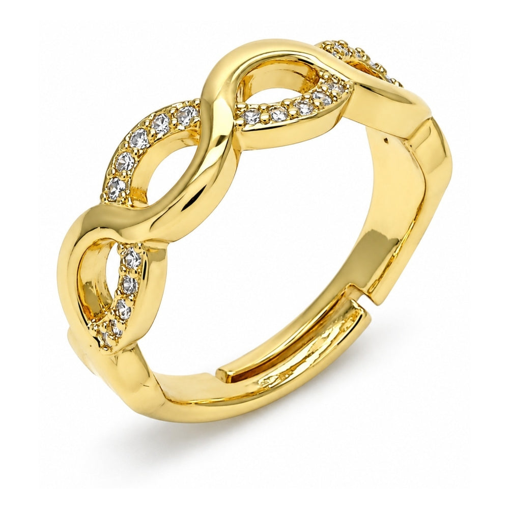 Oro Laminado Multi Stone Ring, Gold Filled Style Infinite Design, with White Micro Pave, Polished, Golden Finish