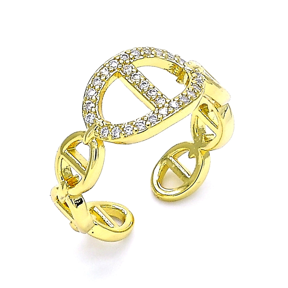 Oro Laminado Multi Stone Ring, Gold Filled Style Puff Mariner Design, with White Micro Pave, Polished, Golden Finish