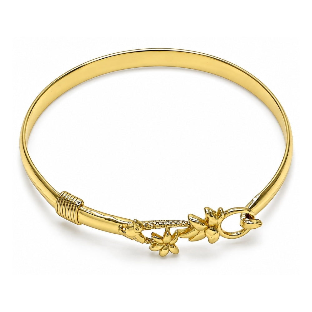 Oro Laminado Individual Bangle, Gold Filled Style Tree and Bird Design, Polished, Golden Finish