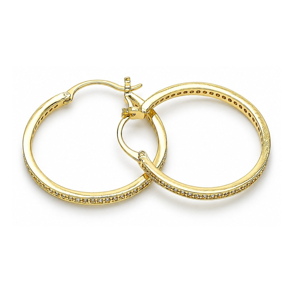 Oro Laminado Medium Hoop, Gold Filled Style with White Micro Pave, Polished, Golden Finish