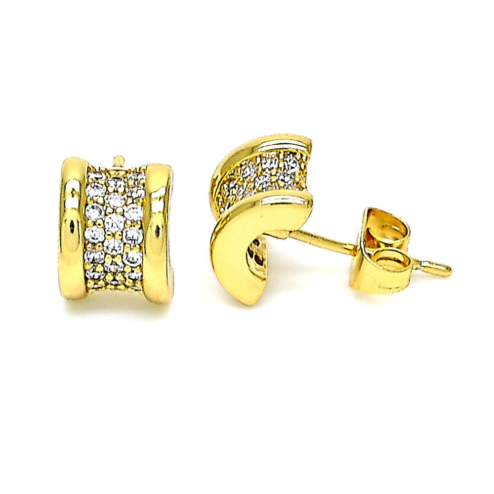 Oro Laminado Stud Earring, Gold Filled Style with White Micro Pave, Polished, Golden Finish