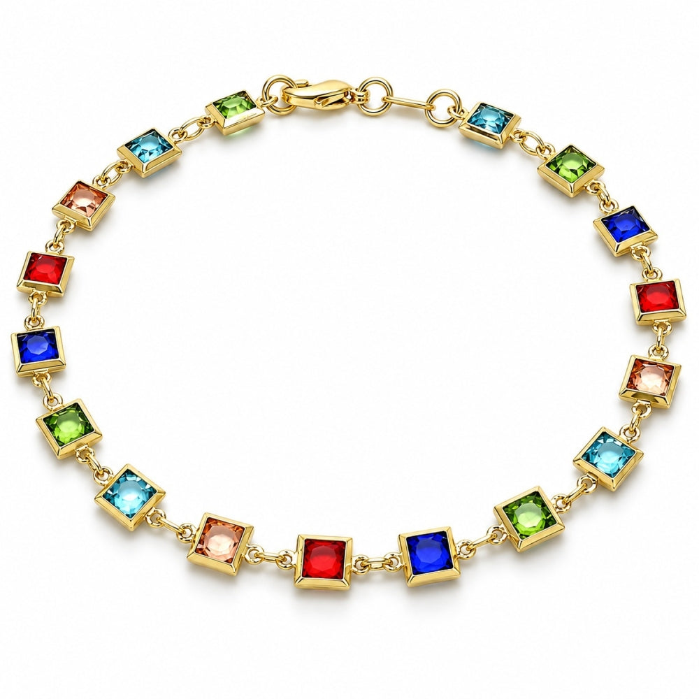 Oro Laminado Fancy Anklet, Gold Filled Style with Multicolor Cubic Zirconia, Polished, Golden Finish