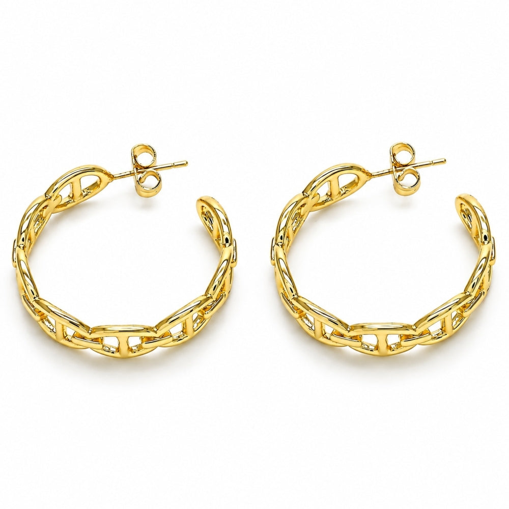 Oro Laminado Stud Earring, Gold Filled Style Puff Mariner Design, Polished, Golden Finish