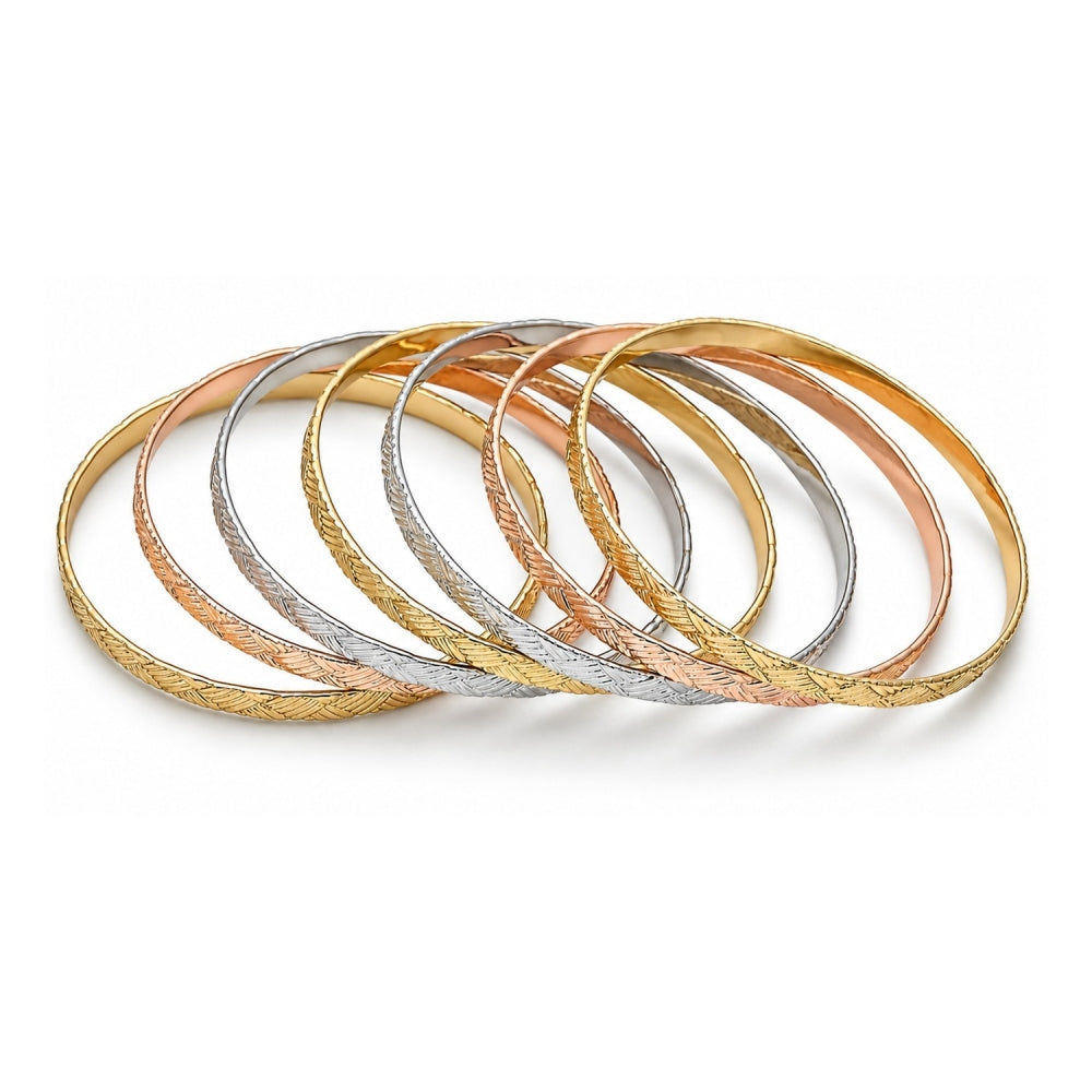 Oro Laminado Semanario Bangle, Gold Filled Style Polished, Tricolor