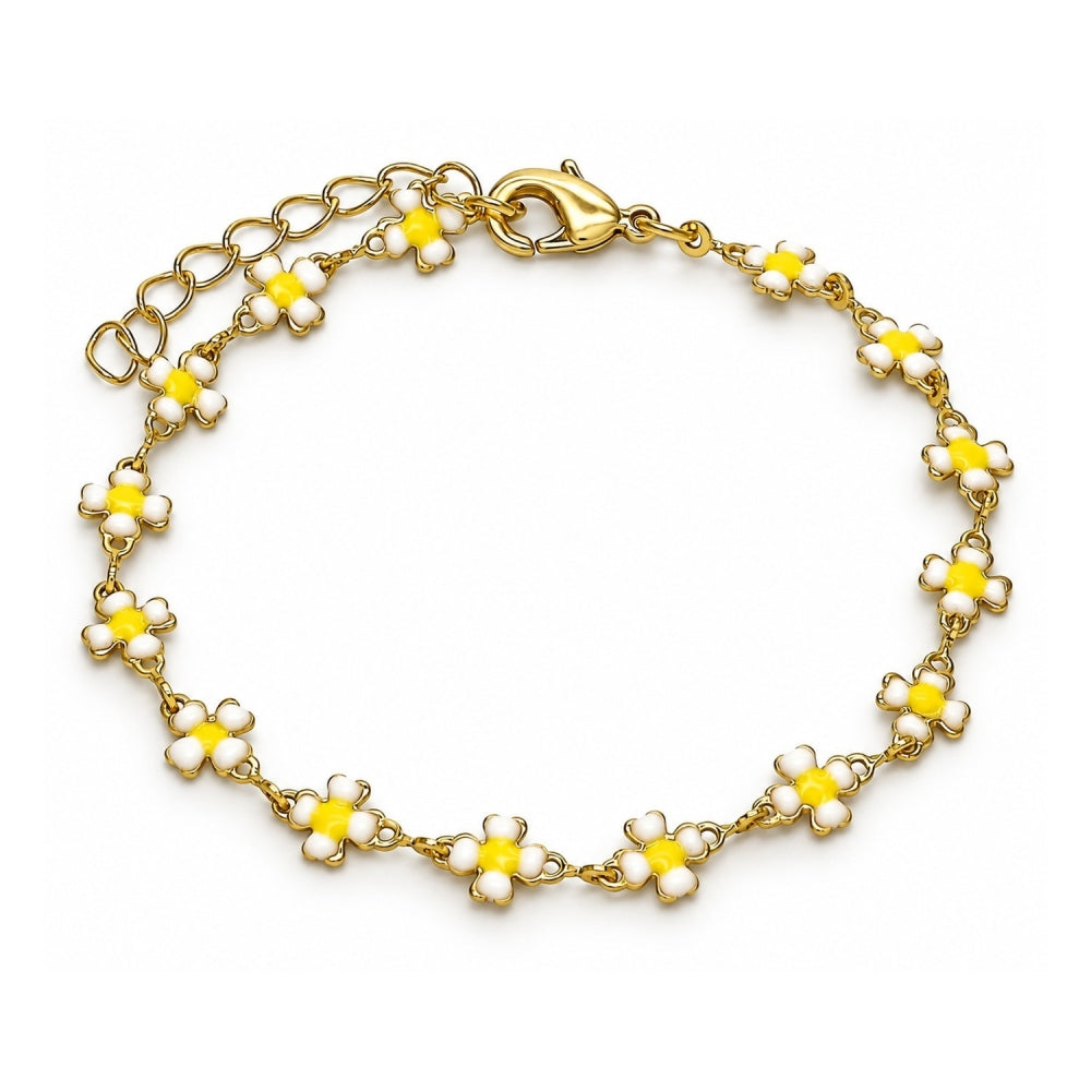 Oro Laminado Fancy Bracelet, Gold Filled Style Four-leaf Clover Design, White Enamel Finish, Golden Finish