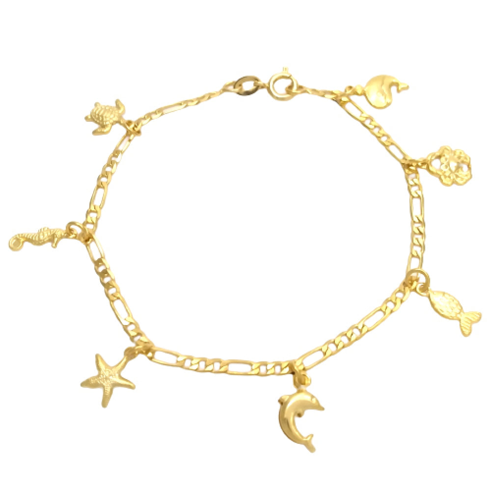 Oro Laminado Charm Bracelet, Gold Filled Style Seahorse and Star Design, Polished, Golden Finish
