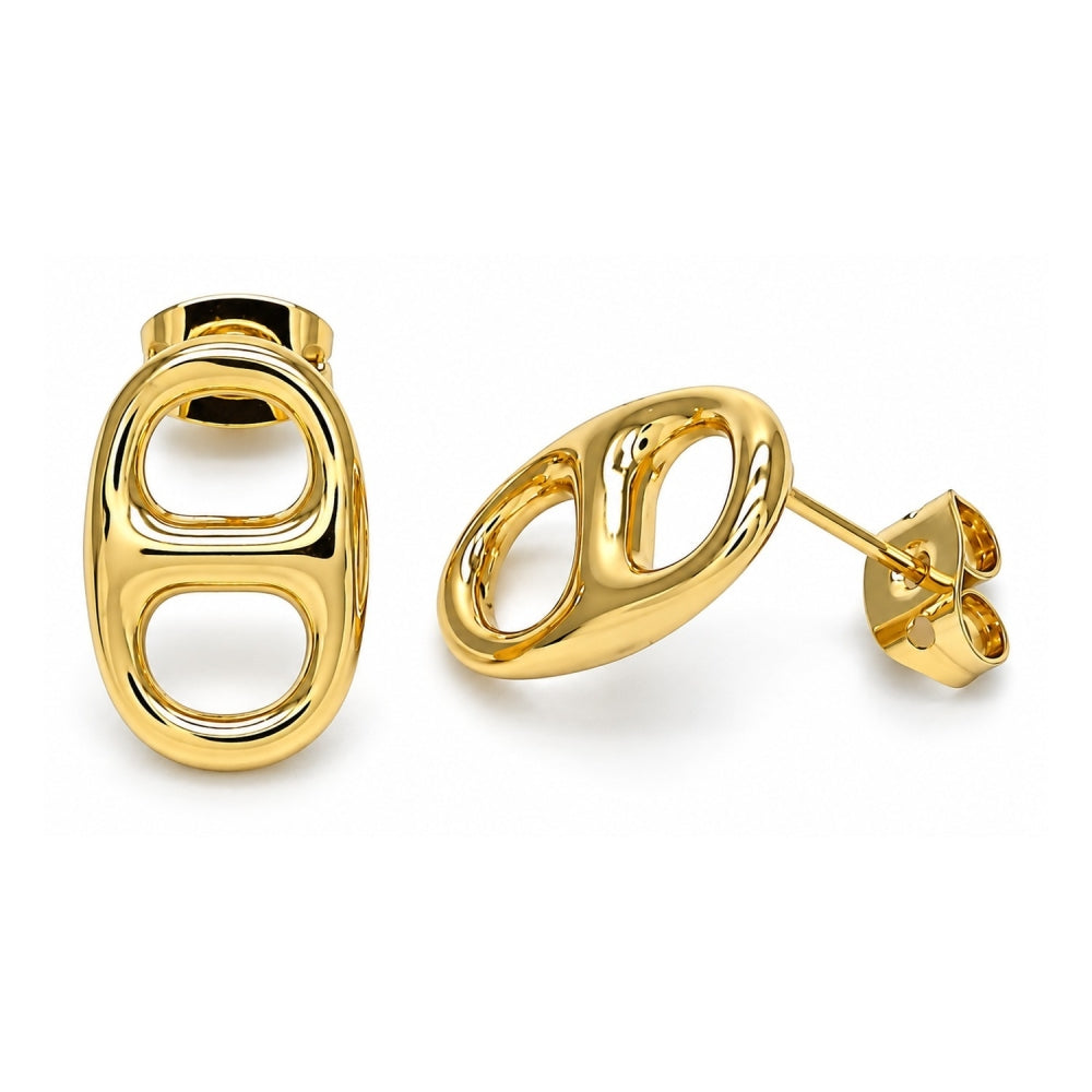Oro Laminado Stud Earring, Gold Filled Style Puff Mariner Design, Polished, Golden Finish