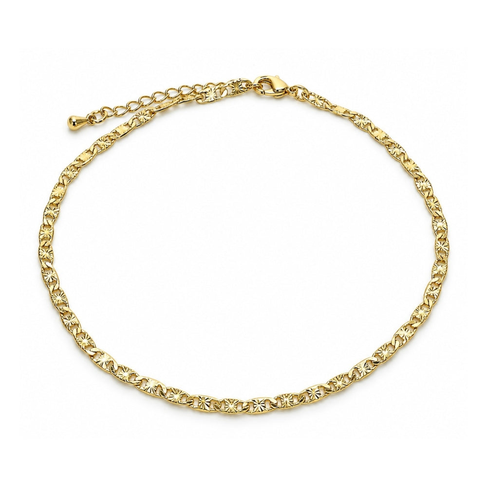 Oro Laminado Basic Anklet, Gold Filled Style Mariner Design, Diamond Cutting Finish, Golden Finish