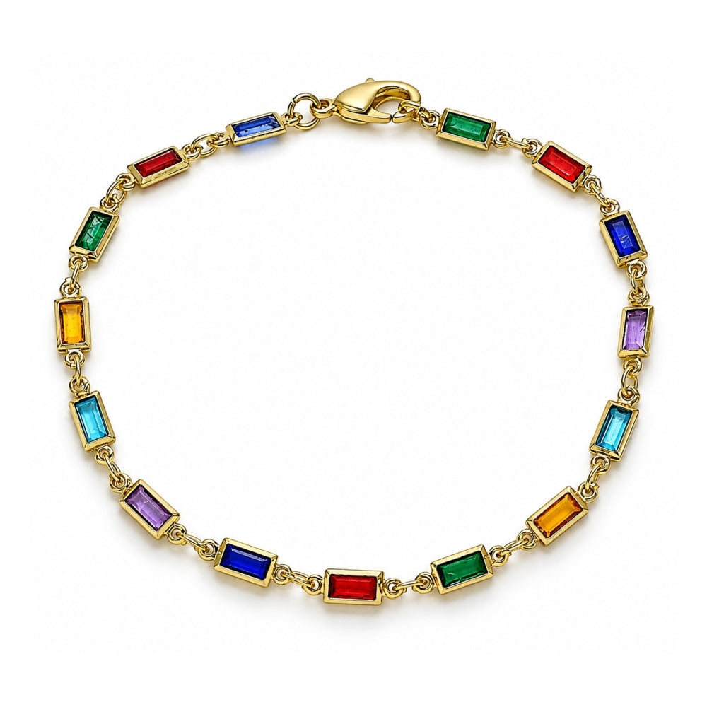 Oro Laminado Fancy Bracelet, Gold Filled Style with Multicolor Crystal, Polished, Golden Finish