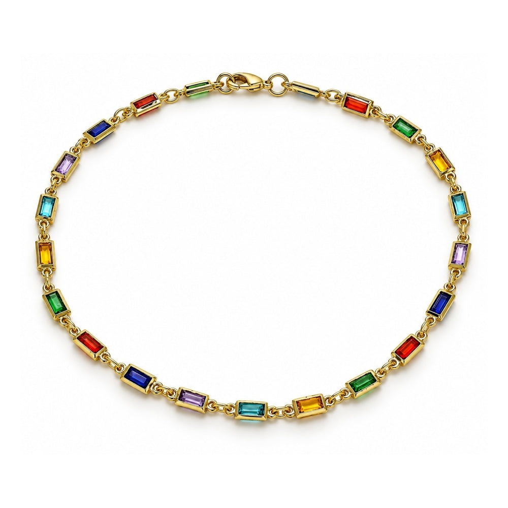 Oro Laminado Fancy Anklet, Gold Filled Style with Multicolor Crystal, Polished, Golden Finish