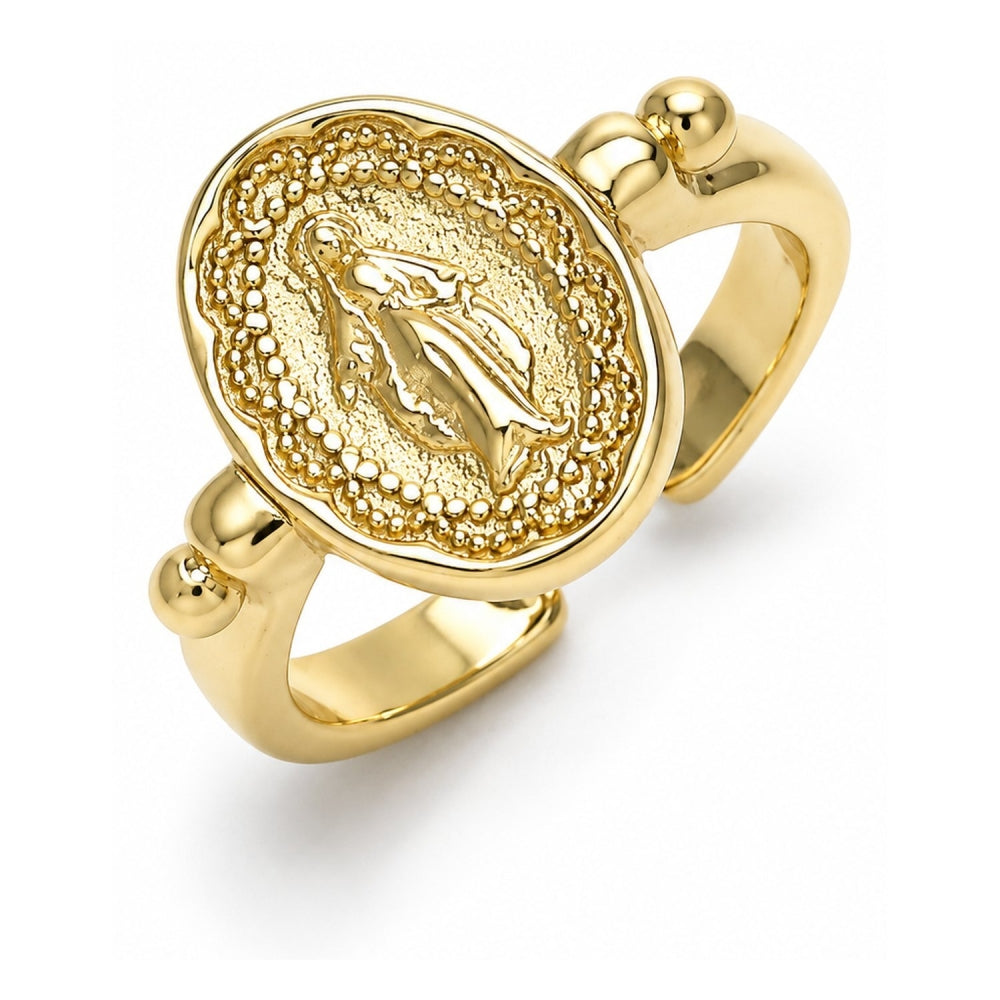 Oro Laminado Elegant Ring, Gold Filled Style Virgen Maria Design, Polished, Golden Finish