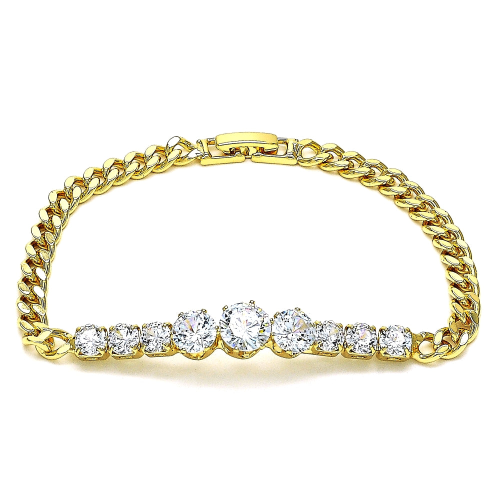 Oro Laminado Fancy Bracelet, Gold Filled Style with White Cubic Zirconia, Polished, Golden Finish