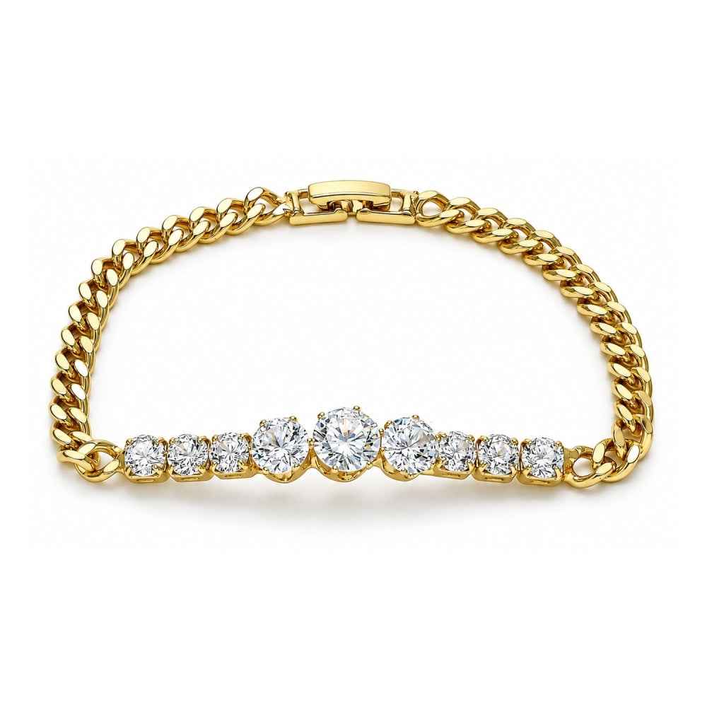 Oro Laminado Fancy Bracelet, Gold Filled Style with White Cubic Zirconia, Polished, Golden Finish