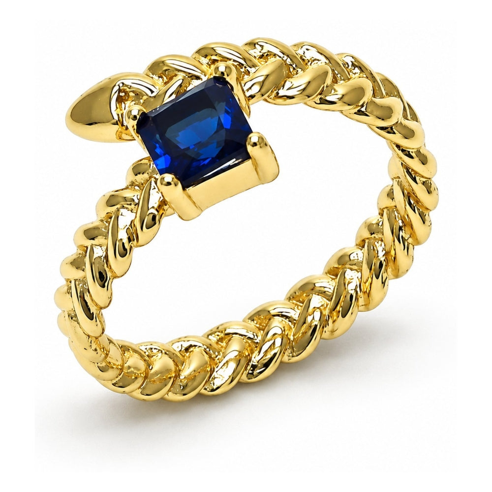 Oro Laminado Multi Stone Ring, Gold Filled Style with Sapphire Blue Cubic Zirconia, Polished, Golden Finish
