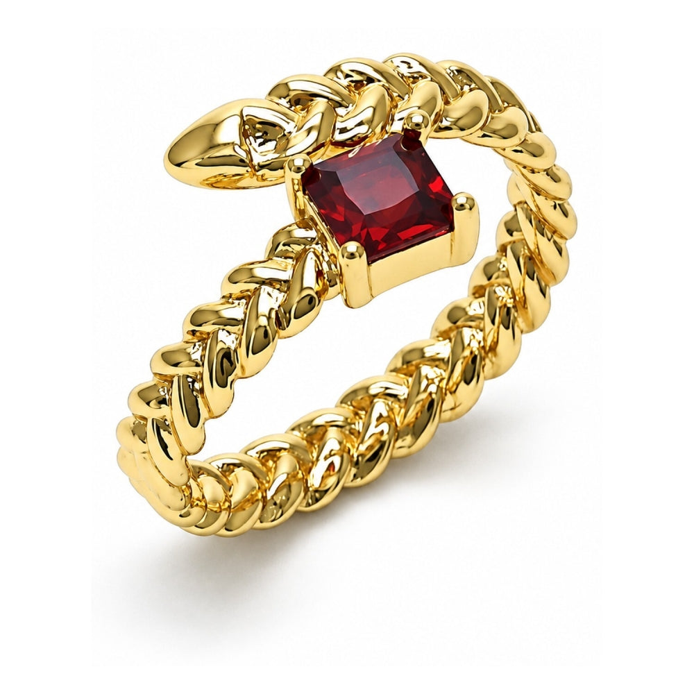 Oro Laminado Multi Stone Ring, Gold Filled Style with Garnet Cubic Zirconia, Polished, Golden Finish
