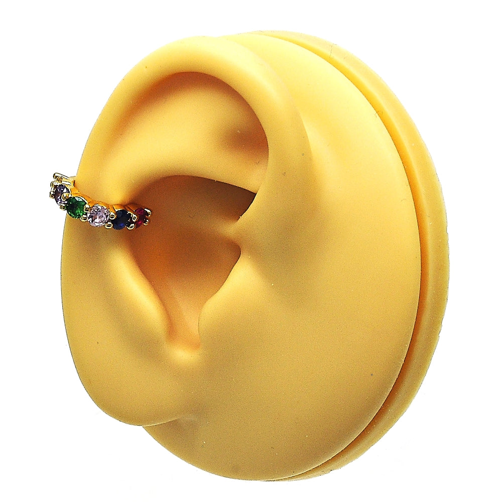 Oro Laminado Earcuff, Gold Filled Style with Multicolor Cubic Zirconia, Polished, Golden Finish